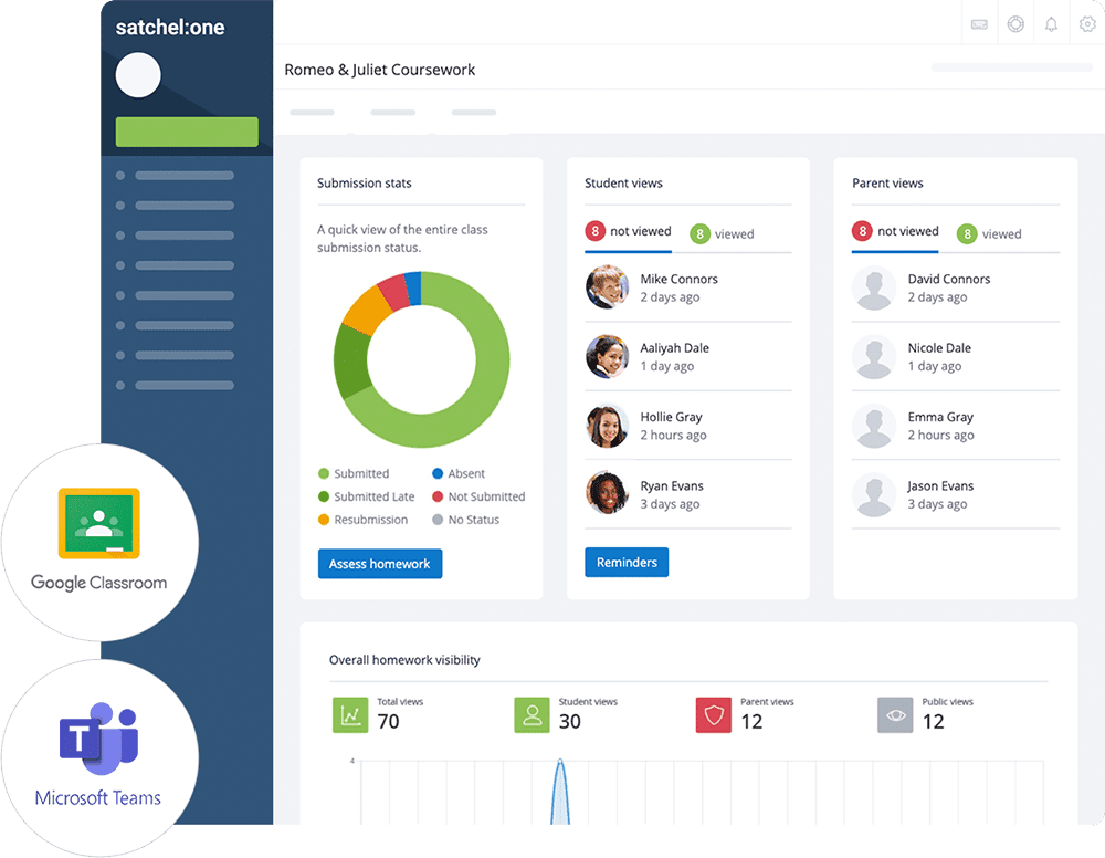 Image of Satchel One and Google Classroom and Microsoft Teams integrations